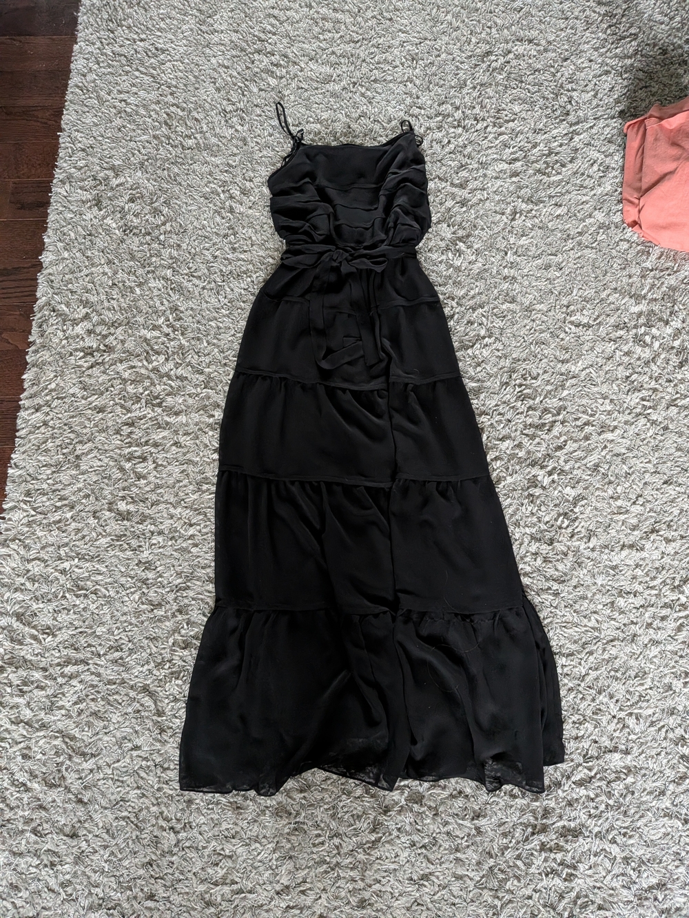 Max Studio Black Tiered Maxi with Waist Tie and Spaghetti Straps